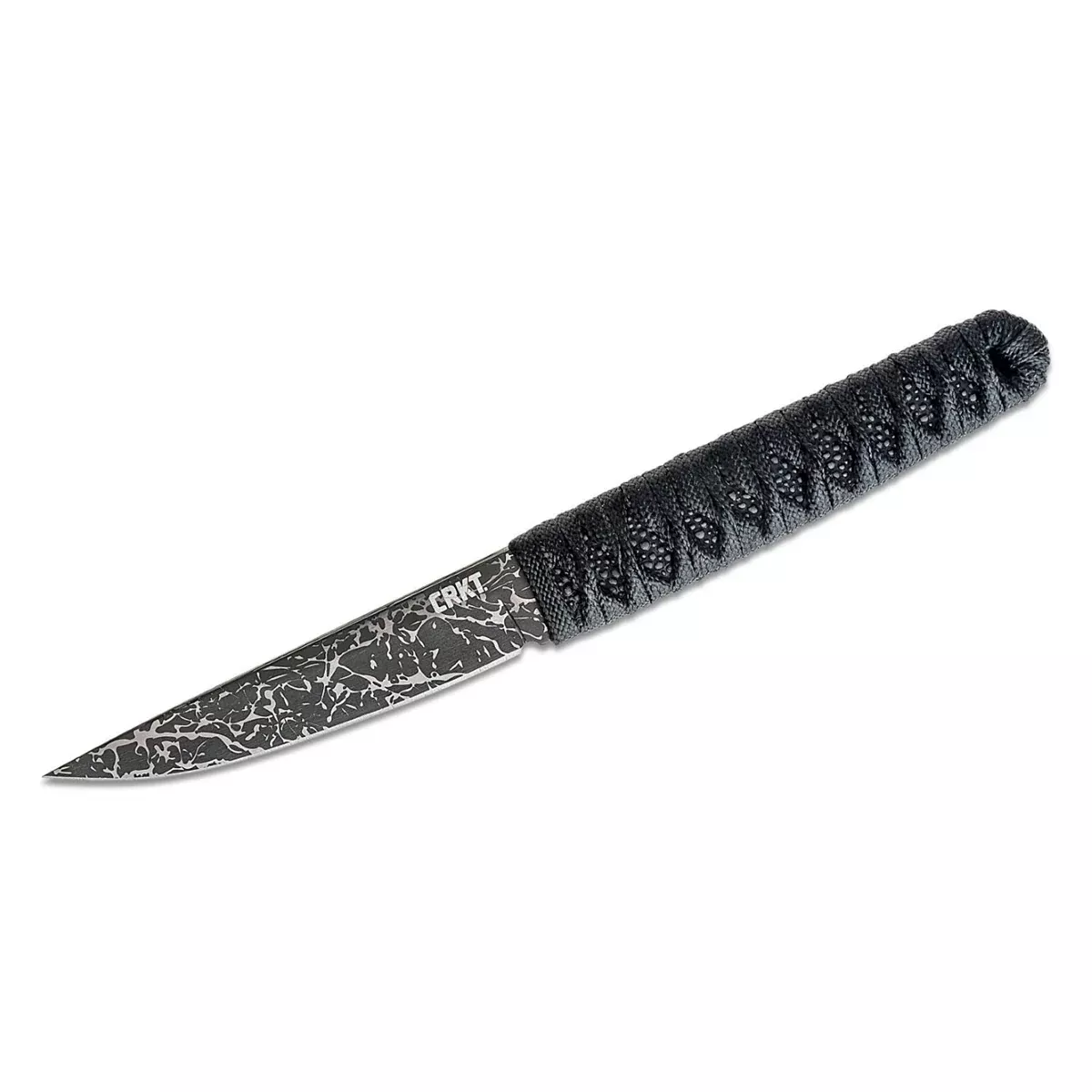 CRKT (Columbia River Knife) Obake 8Cr13MoV Titanium Nitride Plain Blade Fixed Blade Knife with Sheath Cord-Wrapped Stainless Steel Handle - Black