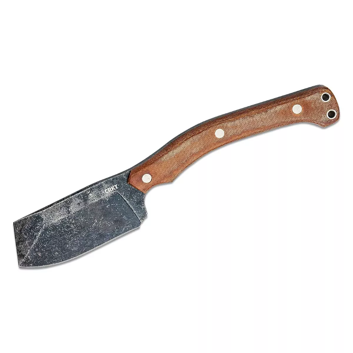 CRKT (Columbia River Knife) Razel Nax 1075 Carbon Steel Stonewash Plain Blade Fixed Blade Knife with Sheath Micarta Handle - Brown