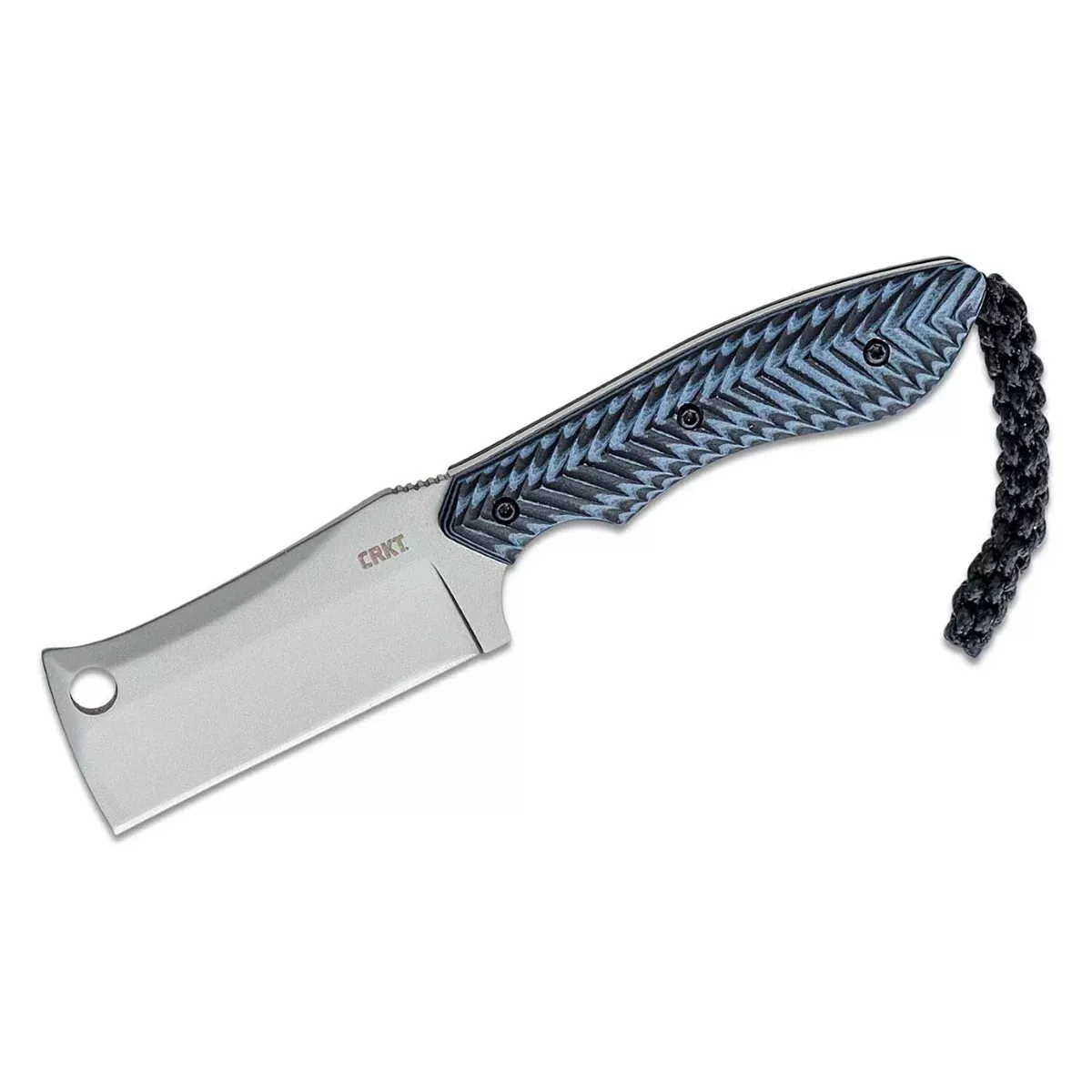 CRKT (Columbia River Knife) S.P.E.C. (Small. Pocket. Everyday. Cleaver.) 8Cr13MoV Bead Blast Plain Blade Fixed Blade Knife with Sheath G10 Handle - Blue/Black